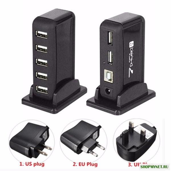Горячей Скорость USB 2.0 привет мульти расширения хаб 7 портов с адаптером питания